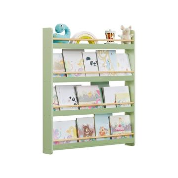 SONGMICS Children's Bookshelf, 3 Tiers, Green/Natural, 80 × 100 × 12 cm