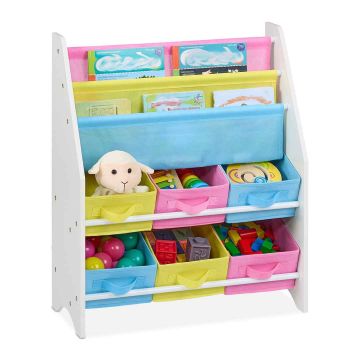 Bērnu plaukts Relaxdays 10048930, 6 kastes, 2 kabatas, 62,5 × 74 × 31 cm