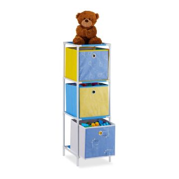 Bērnu plaukts Relaxdays, 3 kastes, balta/zila/dzeltena, 27,5 × 89 × 30 cm