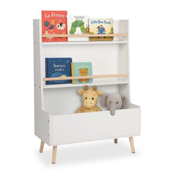 Детский стеллаж для игрушек и книг Relaxdays 10051424_49, 2 полки и ящик, 68 × 94 × 32 см