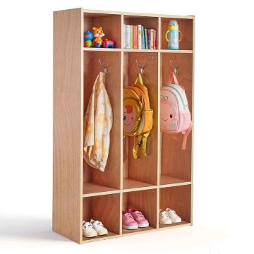 Bērnu mēteļu skapītis VEVOR IVY-VVR-016, 3 nodalījumi, 6 āķi, 6 kastes, 69,8 × 116 × 31,5 cm