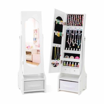 Children's jewelry cabinet, 2 tilt angles, Pink and white, 31.75 × 105.41 × 30.48 cm