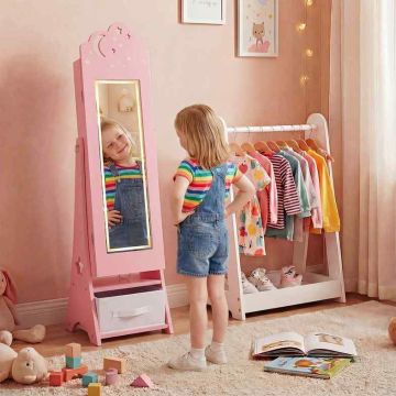 Children's jewelry cabinet, with mirror and lighting, 30.5 × 30.5 × 117.5 cm