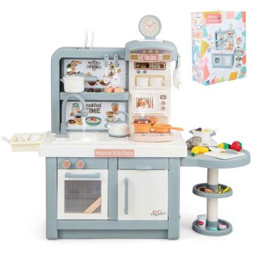 Children's toy kitchen, with oven, microwave and refrigerator, gray/pink, 109.22 × 97.79 × 33.02 cm