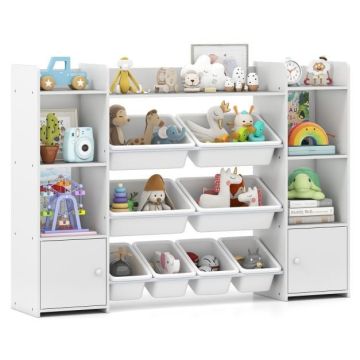 Children's toy storage cabinet, 8 boxes, White, pink and gray, 142 × 100 × 30 cm