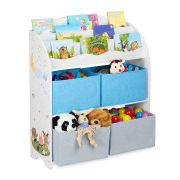 Bērnu rotaļlietu plaukts Relaxdays, 4 auduma kastes, 82,5 × 98 × 30 cm