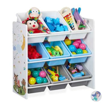 Bērnu rotaļlietu plaukts Relaxdays, 9 plastmasas kastes, 65 × 67 × 31,5 cm