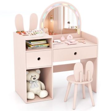 Children's dressing table, with chair, Pink, 80 × 95.3 × 39.4 cm