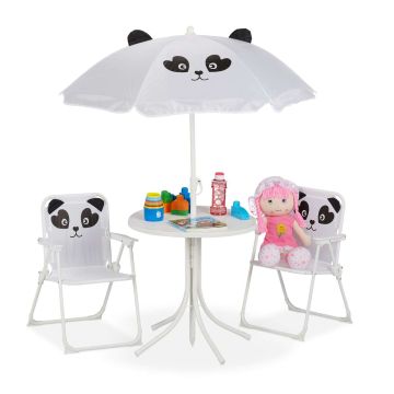 Bērnu āra mēbeļu komplekts Relaxdays, 4 daļas, panda, 60 × 45 × 40 cm