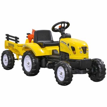 Bērnu pedāļu traktors, ar piekabi un 2 instrumentiem, 133 × 42 × 51 cm