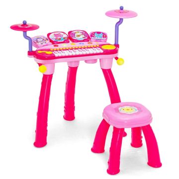 Children's piano, with microphone and drums, 69.85 × 67.31 × 35.56 cm