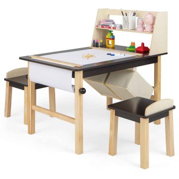 Bērnu zīmēšanas galds ar krēsliem, 2 krēsli, 35 × 24 × 33 collas