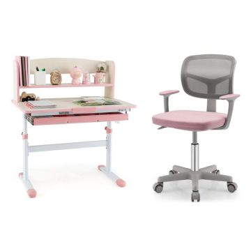 Children's desk and chair, table with chair, Pink, 80 × 51 × 81.5–104 cm