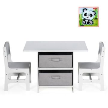 Children's table and chair set, 2 chairs and puzzle, 71 × 48 × 50 cm