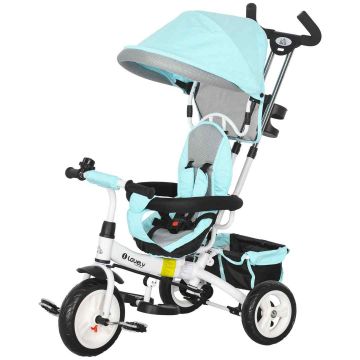Vaikiškas triratukas su stūmimo rankena ir stogeliu, žalias, 1-5 metų, 25 kg