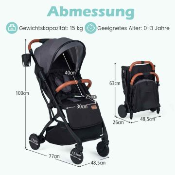 Baby Stroller, Gray, 48.5 × 77 × 100 cm
