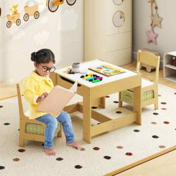 Children's table and 2 chair set, 2 chairs, 62 × 62 × 48 cm