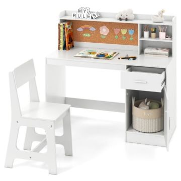 Children's desk and chair set, 1 table, 1 chair, White, 109.5 × 100.5 × 48 cm