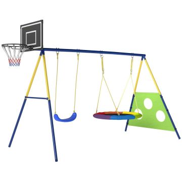 Bērnu āra šūpoles, ar basketbola dēli un futbola vārtiem, 288 × 220 × 160 cm