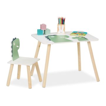 Bērnu mēbeļu komplekts Relaxdays Dino, galds un 2 krēsli, 60 × 45 × 45 cm