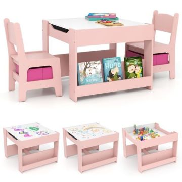 Children's table and chair set, 2 chairs and 2 boxes, 61.5 × 61.5 × 48 cm