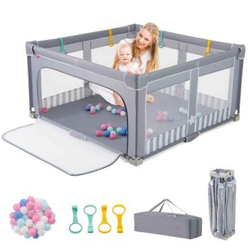 Children's playpen, 50 balls and 4 rings, Gray, 127 × 127 × 72.5 cm