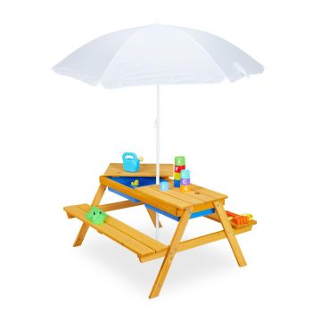 Bērnu dārza mēbeļu komplekts Relaxdays, 2 tvertnes un saulessargs, Balta, 86 × 49 × 92,5 cm