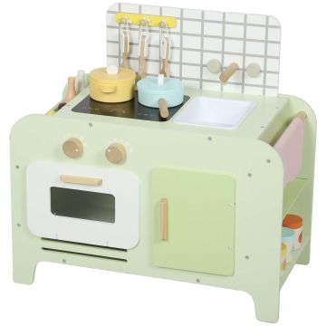 Детская игровая кухня, 15 принадлежностей, Зелёная/белая, 60 × 31,6 × 58 см