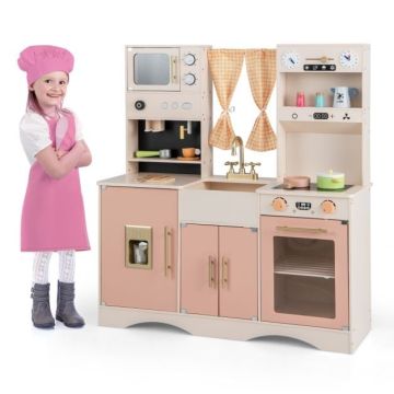Children's play kitchen, with accessories, Pink/white, 102 × 35 × 110 cm