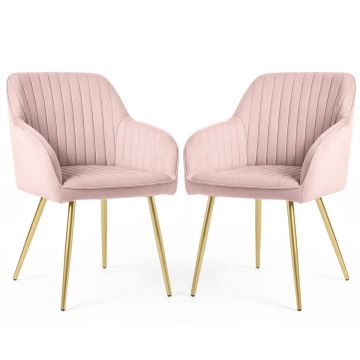 Стулья для столовой FLORENCE, 2 шт, розовые и золотистые, 54,5 × 82 × 58 см