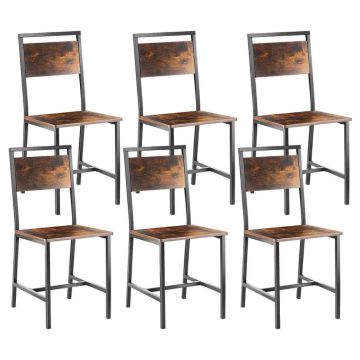 Ēdamistabas krēsli VEVOR DA270, 6 gab, melni/brūni, 48 × 86,5 × 38 cm