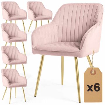 Комплект стульев для столовой FLORENCE, 6 шт, розовый и золотой, 54,5 × 82 × 58 см