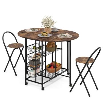 Dining set, 3 modes, with 2 chairs, Brown, 112 × 84 × 80 cm