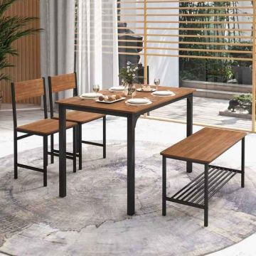 Dining set, 4 pieces, with 2 chairs and a bench