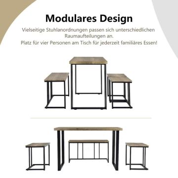 Dining set, 4-piece, with bench and 2 stools, Oak, 110 × 76 × 60 cm