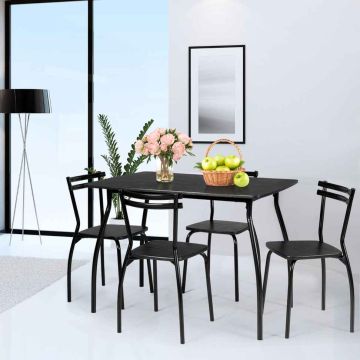 Dining set, 5 pieces, 4 chairs, Black, 107 × 76 × 70 cm