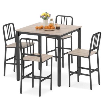Dining set, with 4 bar stools, Grey, 90 × 90 × 91.5 cm