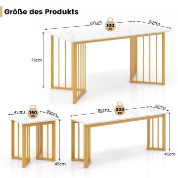 Dining set, with two-seater bench and 2 stools, 150 × 80 × 75 cm
