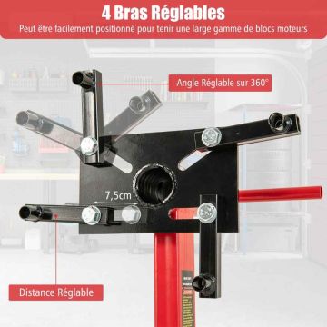 Engine stand, 4 adjustable arms, Red/black