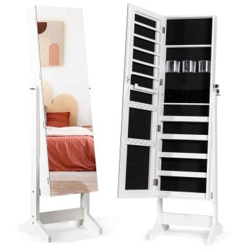 Mirrored jewelry cabinet, 120 earring compartments, White, 40.64 × 146.05 × 36.83 cm