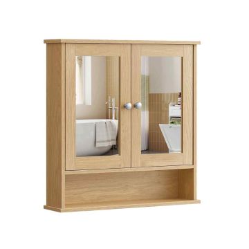 Spoguļskapis vannas istabai VASAGLE LHC002, ar plauktu, Ozolkoka, 56,5 × 58,5 × 13 cm