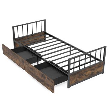 Single bed, 2 drawers, Brown/black, 204 × 60 × 92 cm