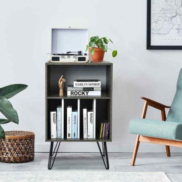 Vinyl record stand with 5 open compartments, brown