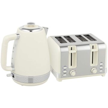 Virdulio ir skrudintuvo rinkinys, 1,7 l, 2200 W, Strix termostatas, 4 riekelių, kreminė balta/sidabrinė