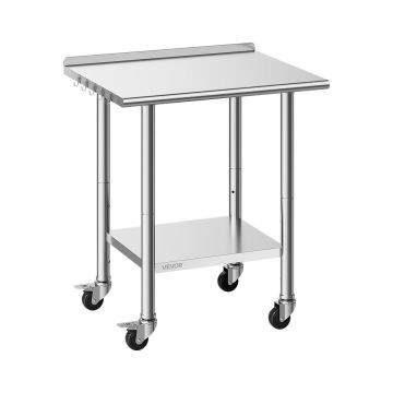 Кухонный рабочий стол VEVOR YH2-J-D-30, с колёсами и бортиком, 76,2 × 89,4 × 61 см