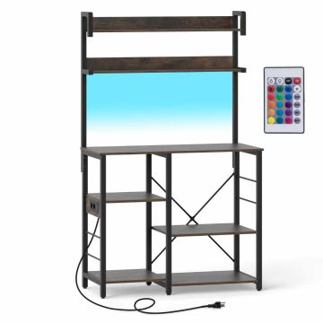 Virtuves plaukts, 5 līmeņu, ar uzlādes staciju un RGB LED apgaismojumu, 90 × 40,5 × 147 cm