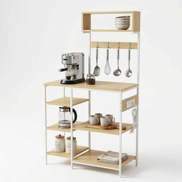 Кухонная полка Relaxdays, с 2 розетками „Schuko“, 2 USB-портами и 4 крючками, 82 × 151 × 40 см