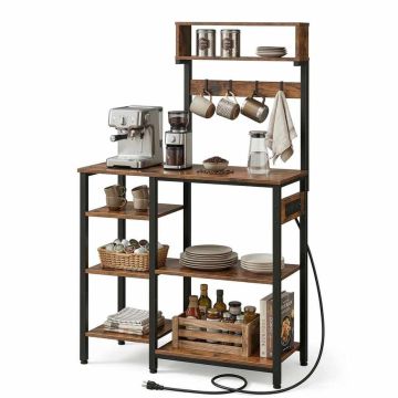Кухонная полка Relaxdays, с 2 розетками „Schuko“, 2 USB-портами и 4 крючками, 82 × 151 × 40 см