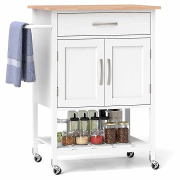 Kitchen island cart, drawer, 2-door cabinet, White, 73 × 90 × 48 cm