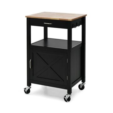 Kitchen island cart, with drawer and cabinet, Black/white, 56 × 45 × 91 cm